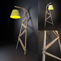 Modern Wooden Floor Lamp With Yellow Lampshade And Unique Frame Structure