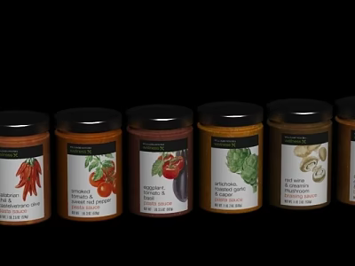 Colorful Spice Jars With Vegetable Herb Labels For Kitchen Storage 3d model