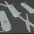 Swiss Army Knives Featuring Silver Finish Red Cross Logo Open Closed And Scissors
