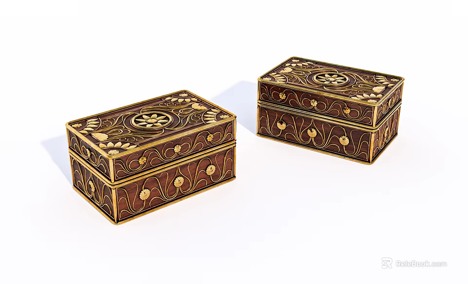 Elegant Brown Boxes With Intricate Gold Patterns And Circular Decorative Design 3d model 