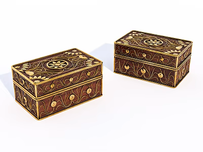 Elegant Brown Boxes With Intricate Gold Patterns And Circular Decorative Design 3d model