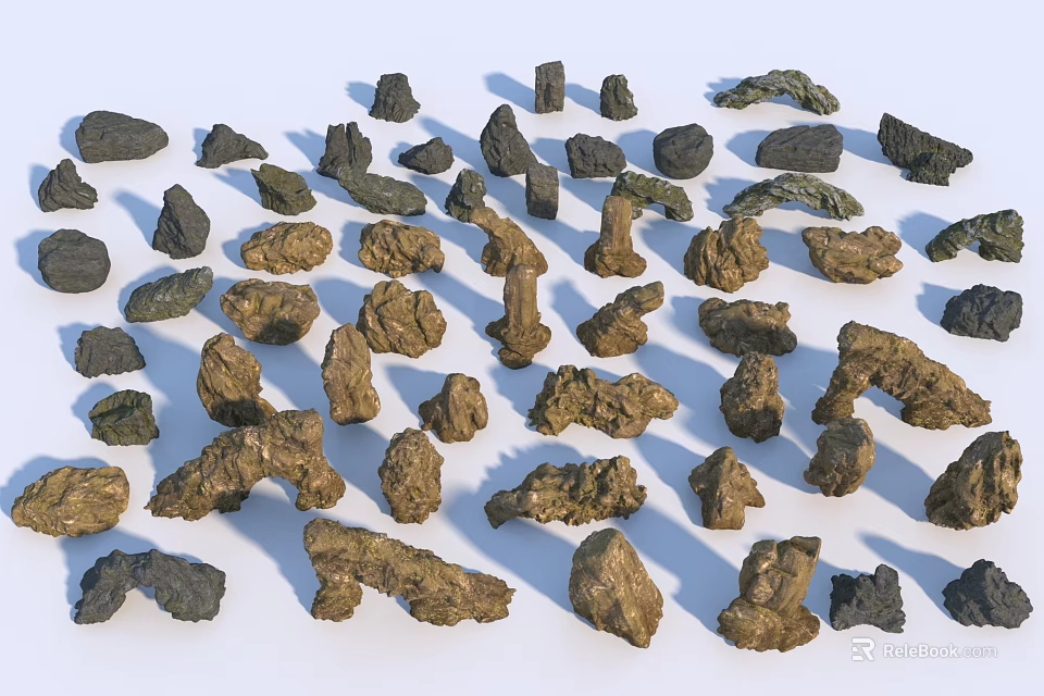 Natural Rockery Stones With Various Shapes And Textures For Garden Landscaping 3d model 