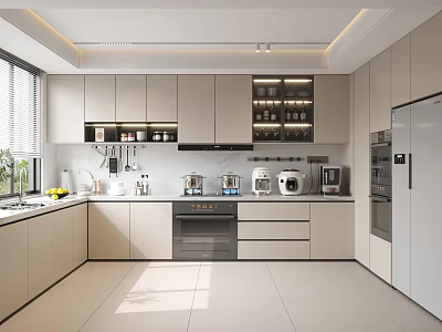 Modern Kitchen Interior Design With Island Countertop Cabinets And Stainless Steel Appliances 3d model