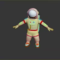 3D Rendered Astronaut Model Wearing White Spacesuit Red Accents Silver Helmet Red Shoes Gray Background
