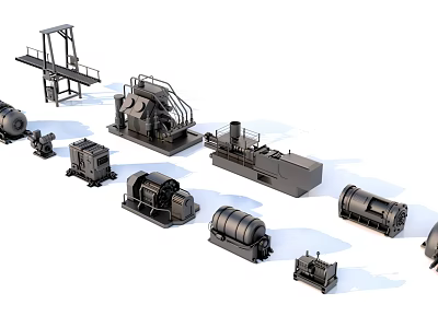 Various Types of Industrial Equipment With Conveyors Tanks Pumps And Mechanical Components 3d model