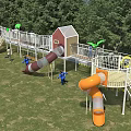 Outdoor kindergarten large amusement equipment non-standard toy combination large slide combination 3d model