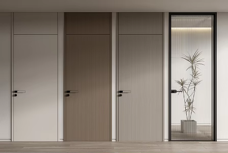 Modern swing door single door wooden door glass door 3d model