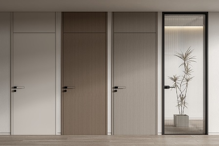 Modern swing door single door wooden door glass door 3d model