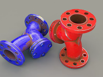 Heavy Duty Industrial Equipment Blue And Red Flange Fittings For Pipe Connection 3d model