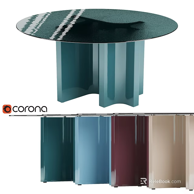 Modern Glass Top Dining Table With Unique Teal Legs And Multiple Color Options 3d model