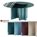 Modern Glass Top Dining Table With Unique Teal Legs And Multiple Color Options 3d model