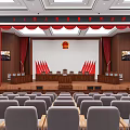 Court Assembly Hall With Red Curtains National Emblem And Gray Seats