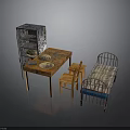Wooden And Metal Furniture Set Including Table Chairs Cabinet And Bed
