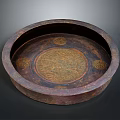 Antique Copper Round Tray With Intricate Sculpture Carving And Central Pattern