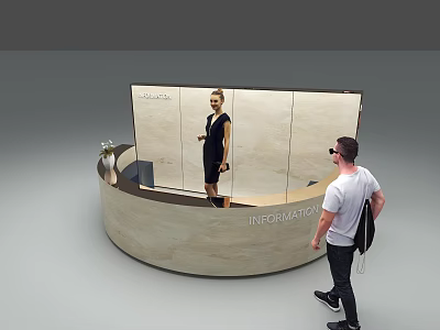 Modern Information Desk With Staff Model And Visitor Approaching Reception Area 3d model