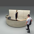 Modern Information Desk With Staff Model And Visitor Approaching Reception Area 3d model