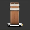Silver Watch With Brown Leather Strap And Black Dial Classic Design 3d model