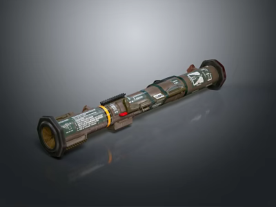 Military Cylindrical Weapon With Segmented Body And Labeled Surface Details 3d model