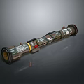 Military Cylindrical Weapon With Segmented Body And Labeled Surface Details 3d model