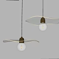 Modern Two Pendant Lights With Leaf Shaped Transparent Shades Brass Bases And Clear Bulbs