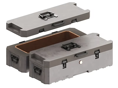 Gray Toolbox With Open Lid Brown Interior And Secure Latches Storage Case 3d model
