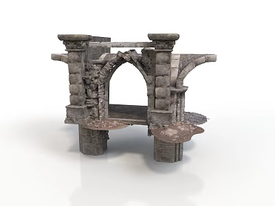 Ancient Stone Architectural Ruins With Arch Structure And Weathered Columns 3d model