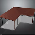 Red Roof Metal Frame L Shaped Outdoor Pergola Structure Design With Black Supports