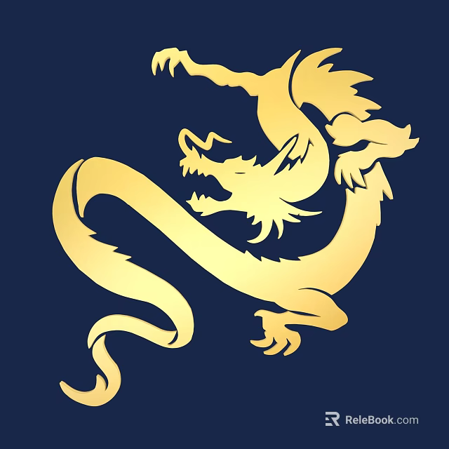 Golden Dragon Carving Design On Blue Background With Traditional Art Style 3d model 