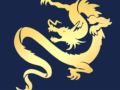 Golden Dragon Carving Design On Blue Background With Traditional Art Style 3d model
