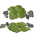 Natural Moss Covered Stone And Wood Decorative Elements With Gray Stones Arrangement
