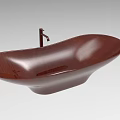 Elegant Wooden Textured Bathtub With Modern Faucet And Unique Shape