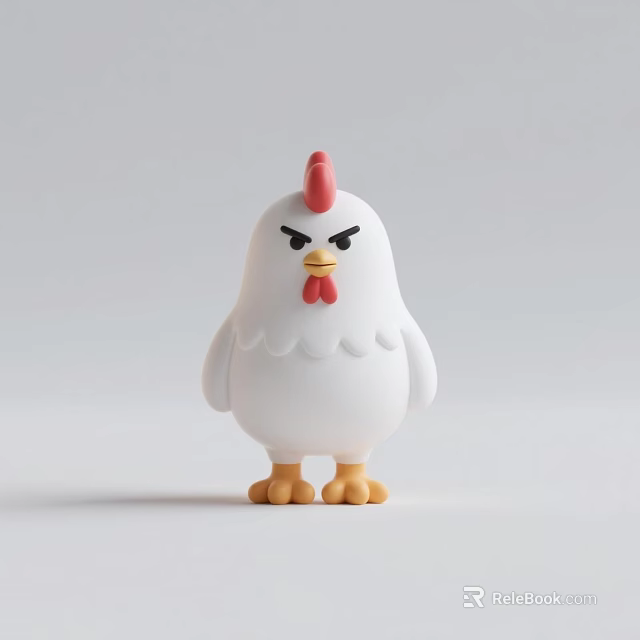 Cute White Chicken Figurine Decorative Ornament Set In Cartoon Style For Home 3d model 