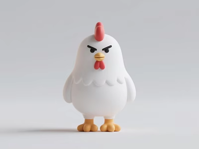 Cute White Chicken Figurine Decorative Ornament Set In Cartoon Style For Home 3d model