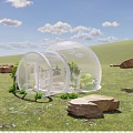 Transparent Dome Structures In Forest With Green Grass And Trees 3d model