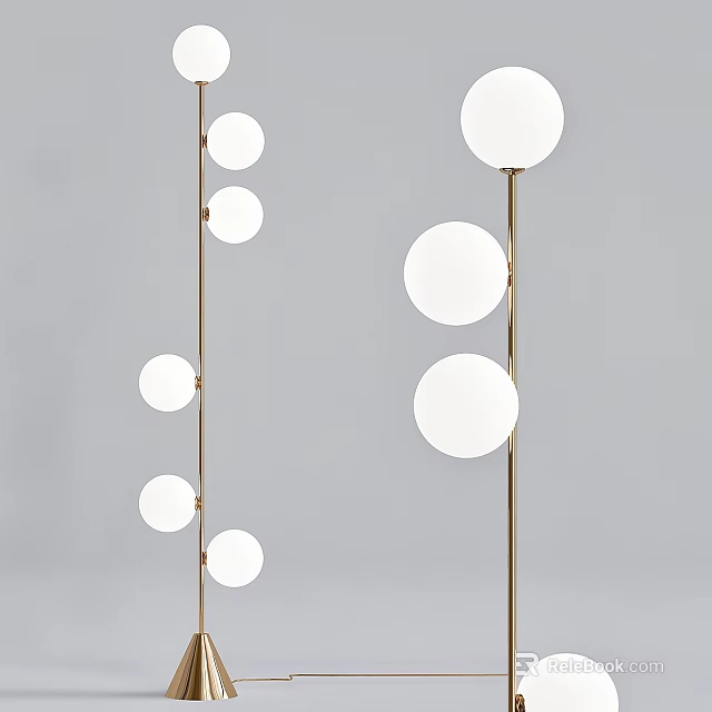 Modern Floor Lamp With Multiple Round White Shades And Gold Metal Stand 3d model 