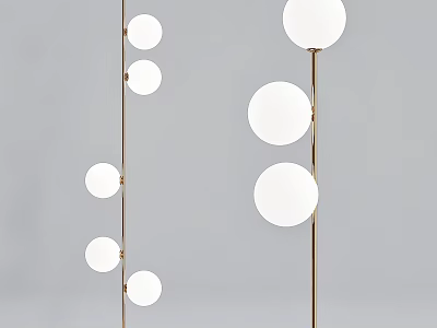 Modern Floor Lamp With Multiple Round White Shades And Gold Metal Stand 3d model