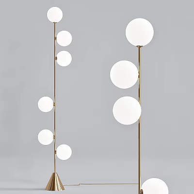 Modern Floor Lamp With Multiple Round White Shades And Gold Metal Stand 3d model