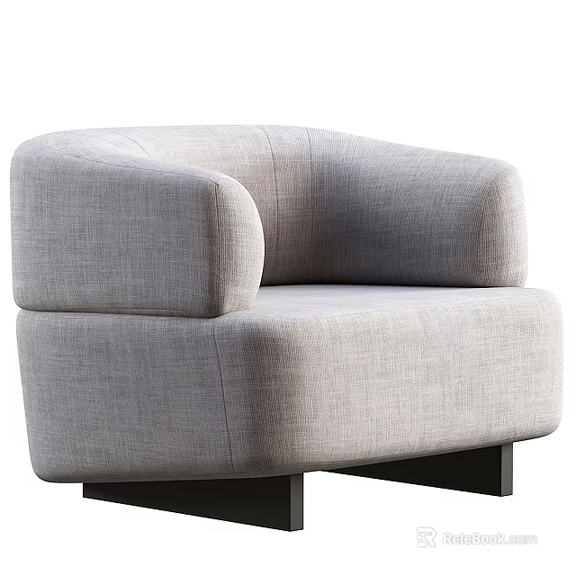 Modern Comfortable Fabric Single Sofa With Rounded Arms Upholstered Back And Black Legs 3d model