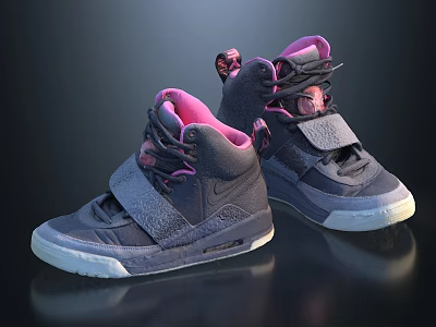 High Top Gray Shoes With Pink Lining White Sole And Leather Straps 3d model