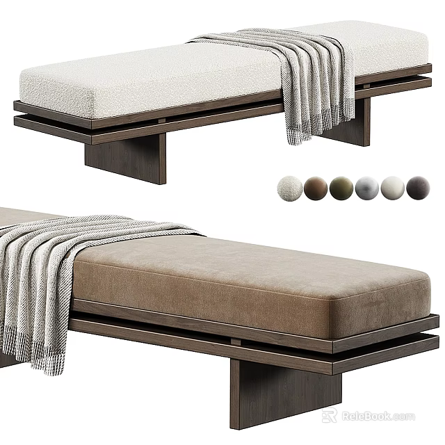 Cushioned Sofa Bench With Wooden Legs Throw Blanket And Color Options 3d model 