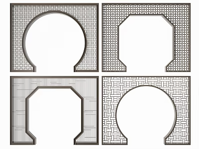 Various Decorative Partition Designs With Geometric Patterns And Circular Square Openings 3d model