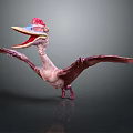 Pterosaur With Red Crest Open Beak And Outstretched Wings On Gray Background 3d model