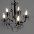Black Metal Chandelier With Crystal Beads And Lit Bulbs For Interior Decoration