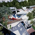 Aerial View Of Urban Park Landscape With Water Pond Walking Paths And Green Trees