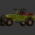 Green And Red Toy Jeep With Open Top Red Seats Muddy Large Off-Road Wheels