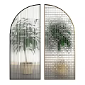 Arched Double Metal Screens With Grid Design And Potted Plant 3d model