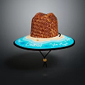 Wide Brim Straw Hat with Cancun Island of Magic Blue Decorative Summer Vacation Design