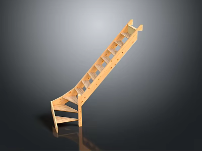 Wooden Ladder With Multiple Steps And Foldable Support Structure Design 3d model