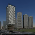 Modern High Rise Residential Buildings With Glass Curtain Walls And Urban Greenery Road View