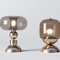 Modern Table Lamps With Metal Spherical Elements And Illuminated Glass Shades